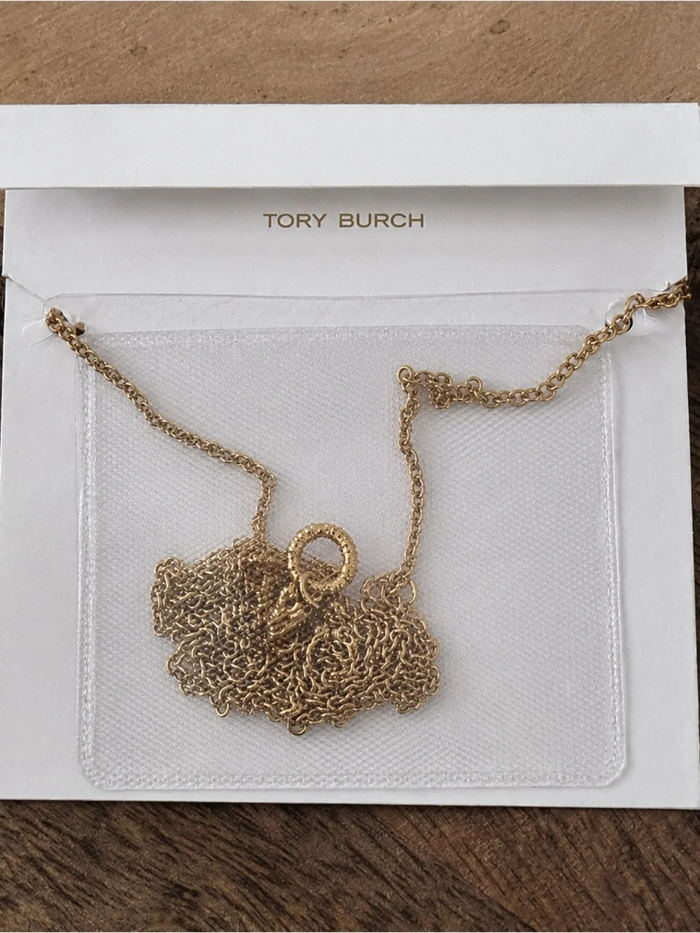 Tory Burch Black and Gold Heart Logo Necklace